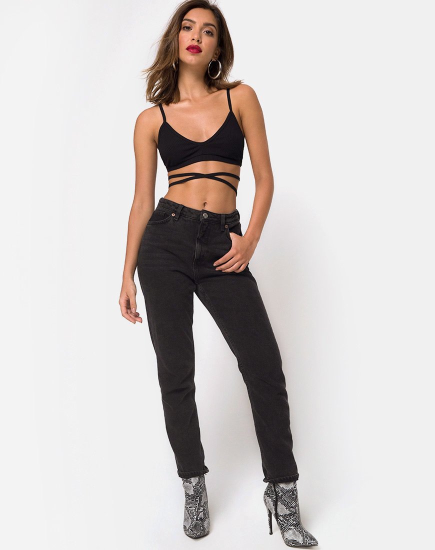 Imagen de Wrap Around Bralet in Rib Negro