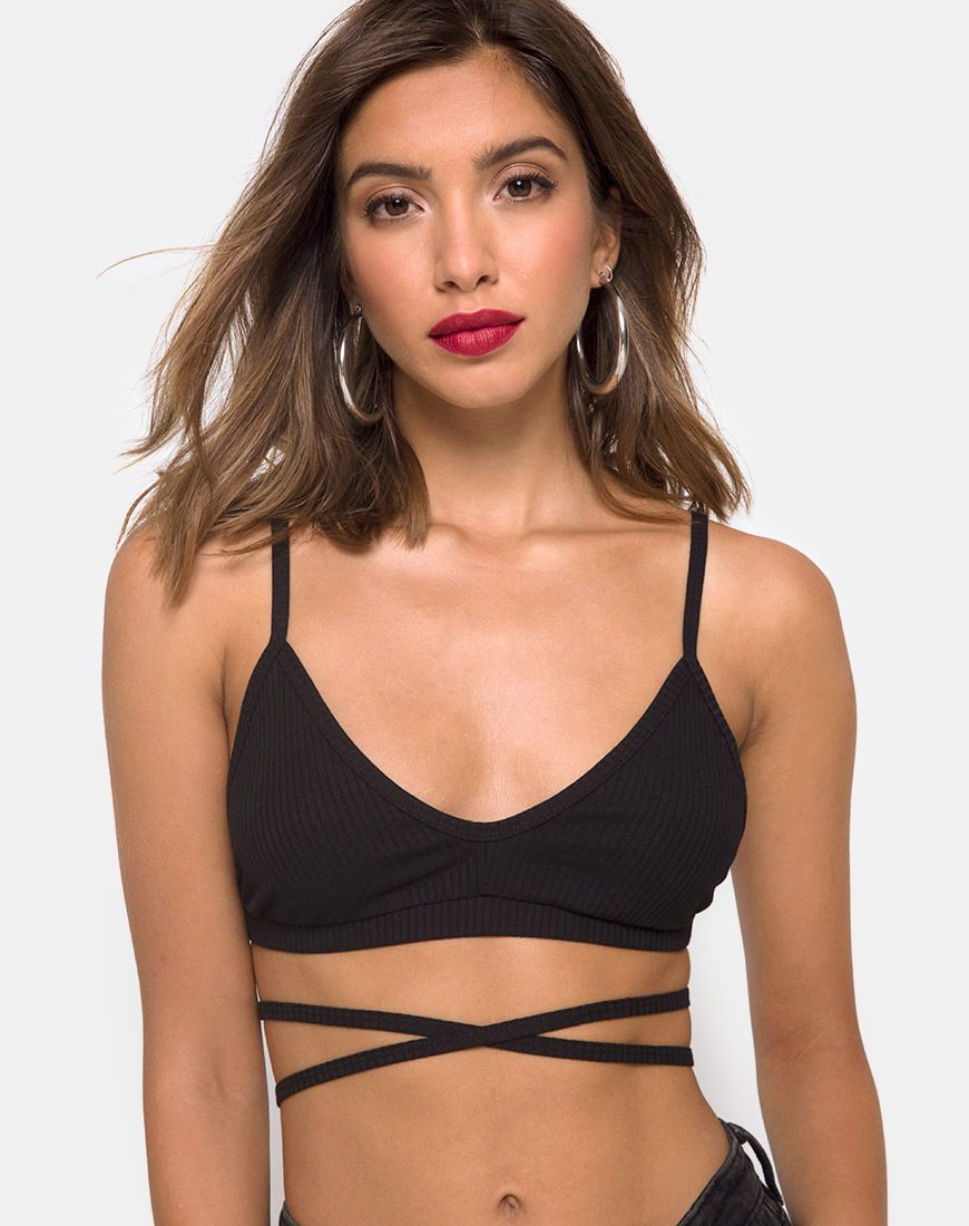 Imagen de Wrap Around Bralet in Rib Negro