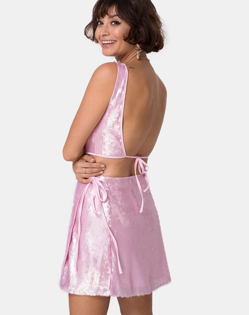 Falda cruzada de lentejuelas rosas