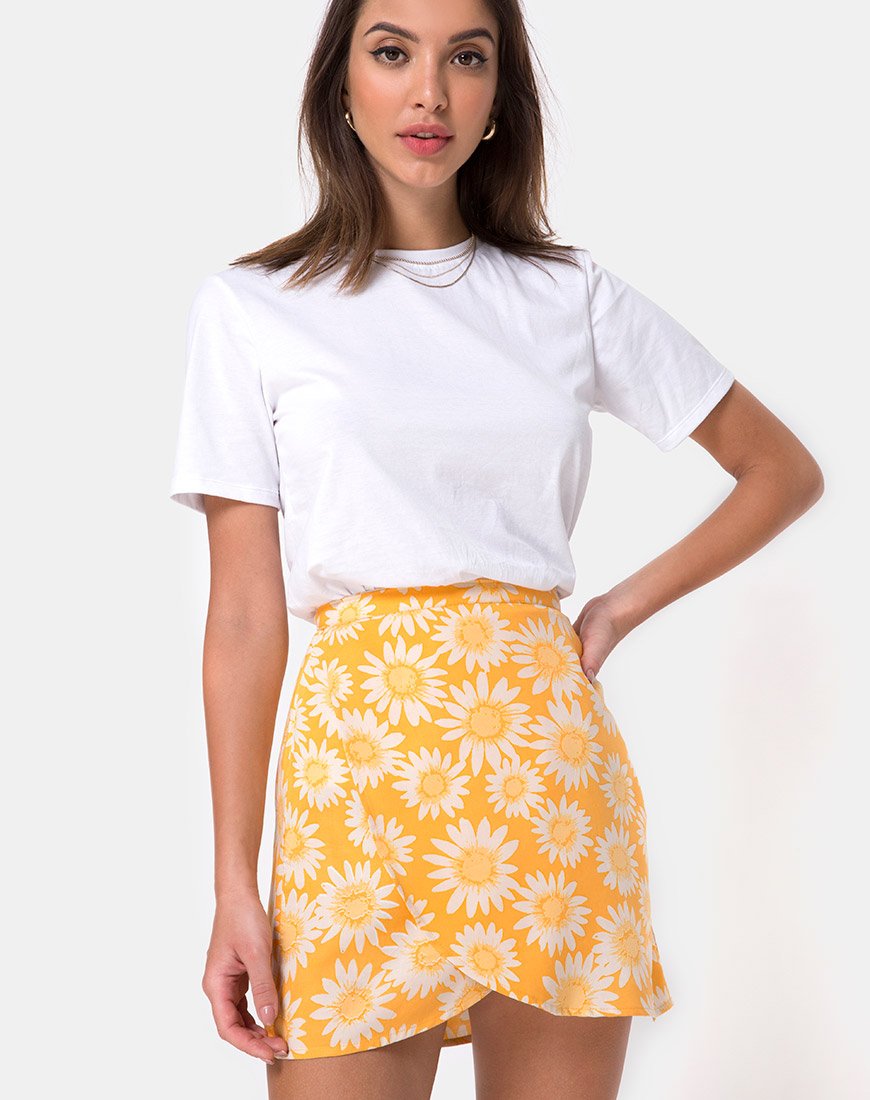 Falda Derla en Floral Amarillo Soleado
