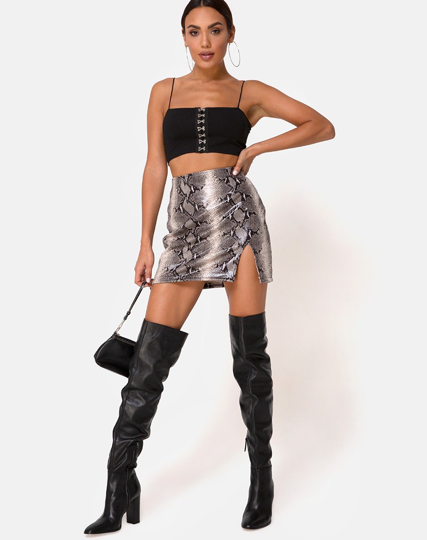 Imagen de la minifalda Wren en PU Beige Serpiente