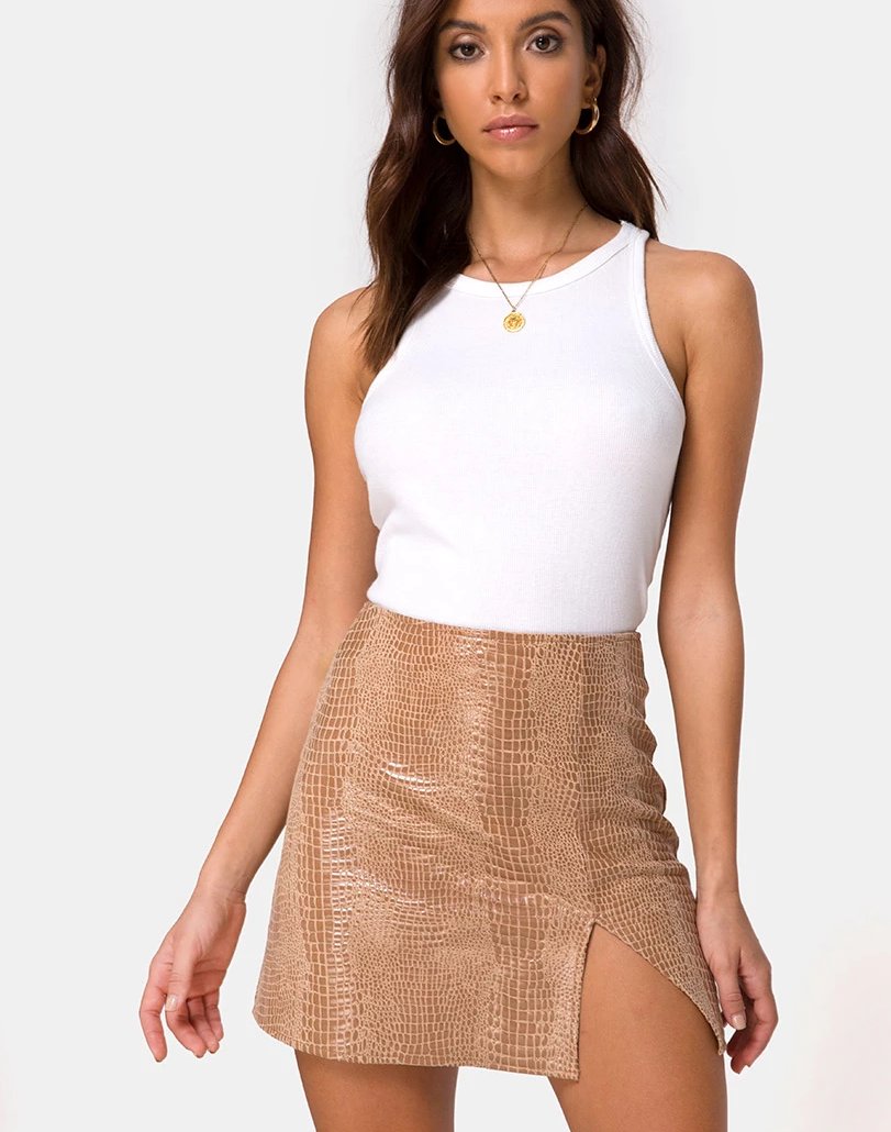 Imagen de la minifalda Wren en PU Snake Tan
