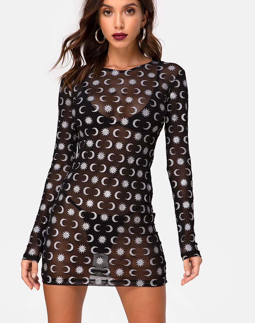 Wyatt Bodycon Dress en Over the Moon Negro con Purpurina
