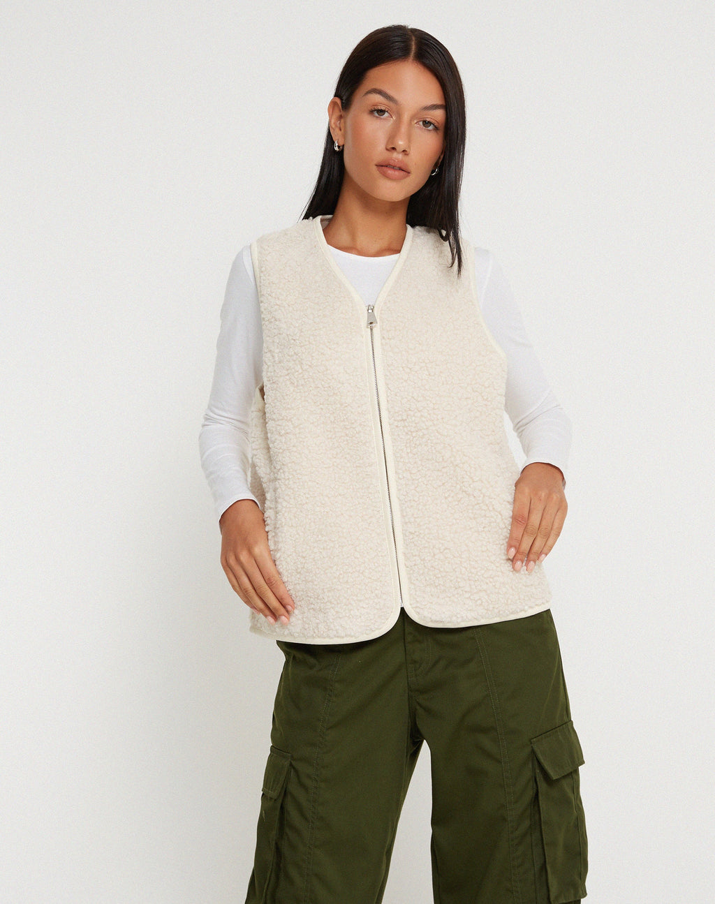 Chaleco Xiel Zip Up Borg Blanco