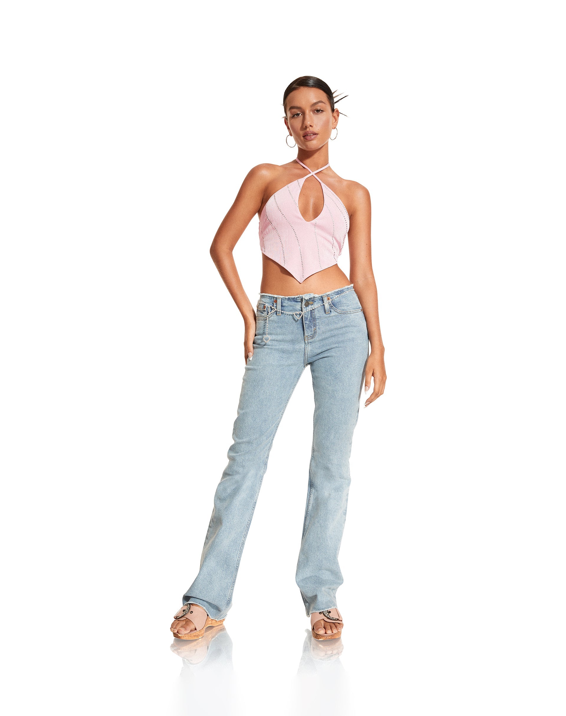 imagen de Domre Crop Top en Baby Pink Silver Stud Hotfix