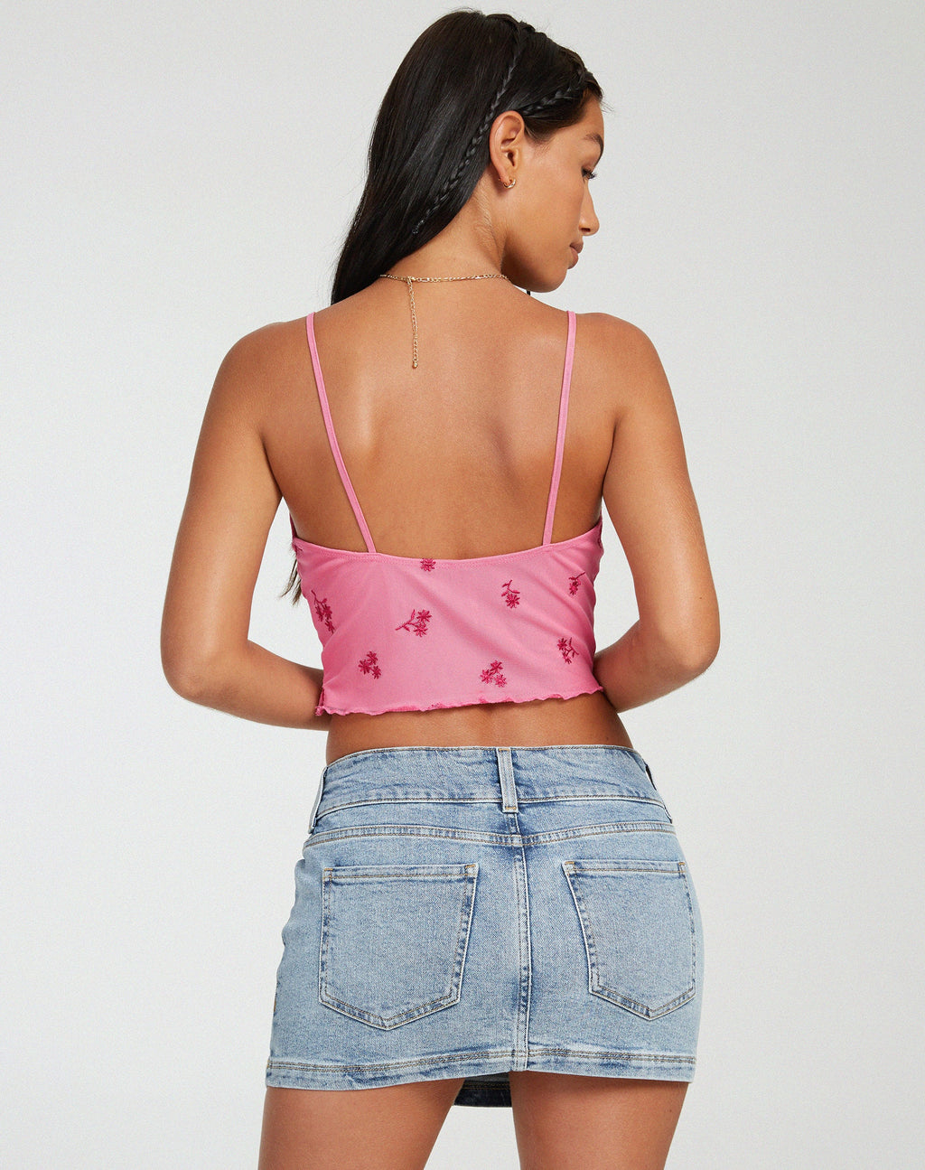 Yecaca Crop Top en Rosa Ditsy Daisy Embro
