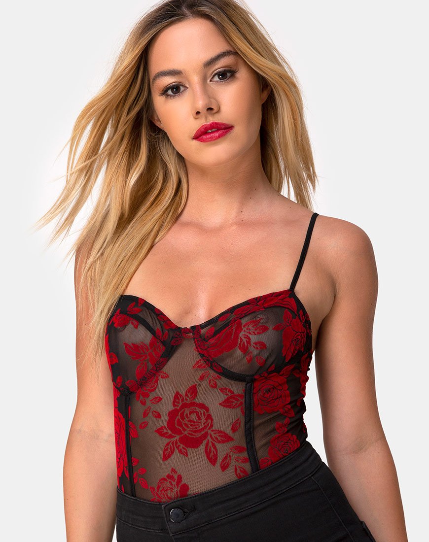 Imagen de Yecal Corpiño en romántica rosa roja Flock