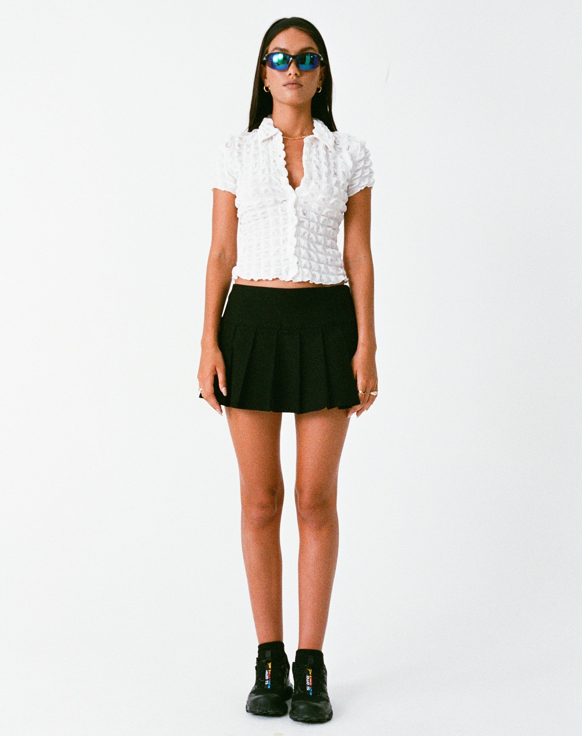 Motel X Olivia Neill Camisa Yejin en Jersey Burbuja Blanco Verdadero