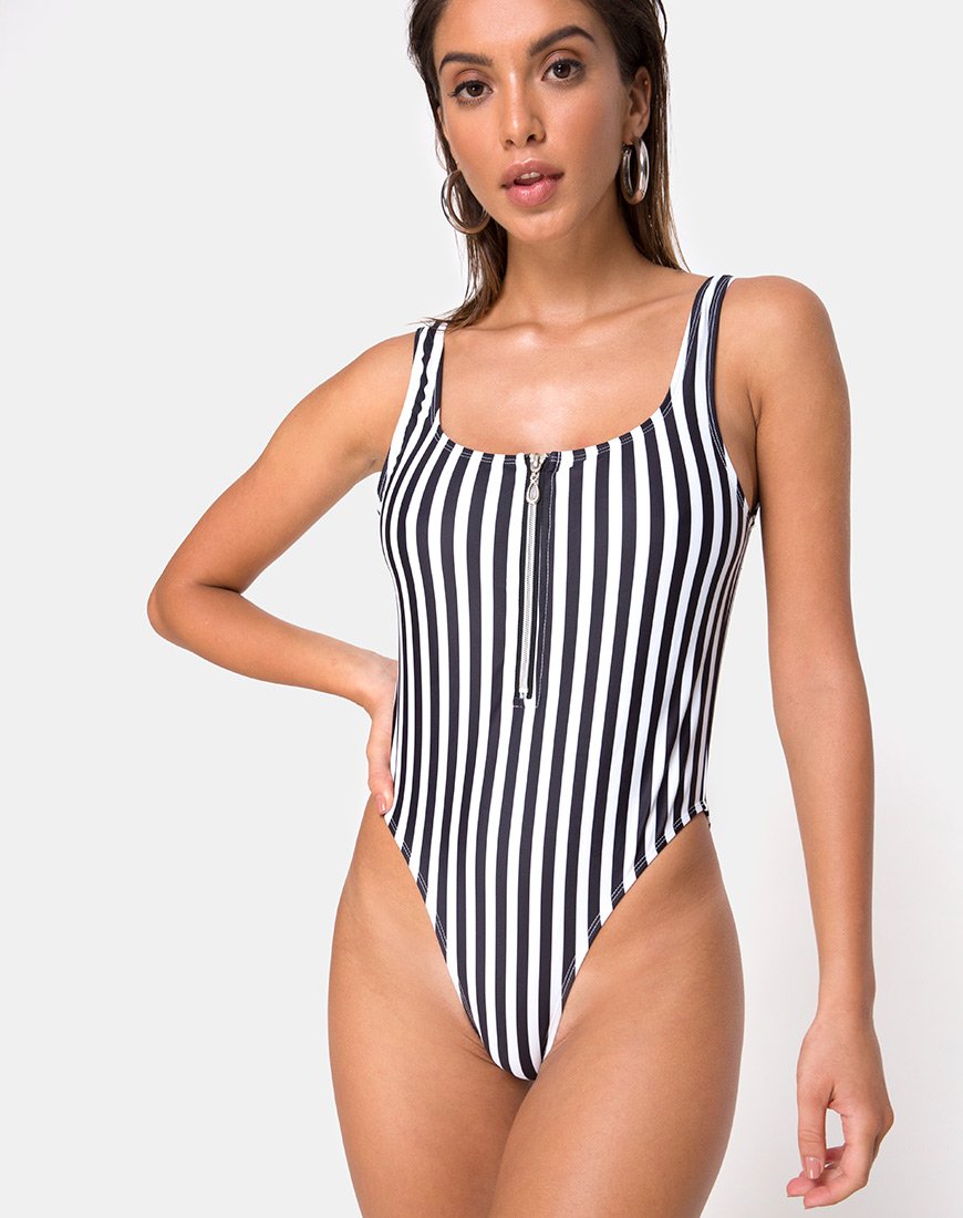 Traje de baño Yelda a rayas blancas y negras