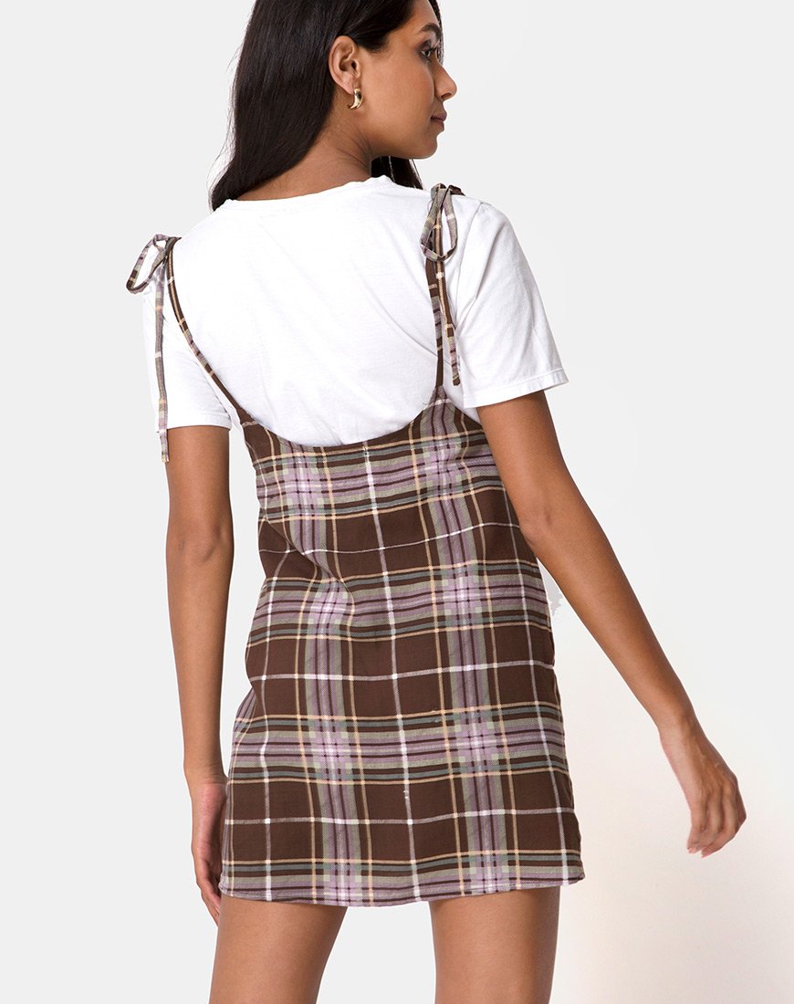 Imagen del minivestido Yelca en tartán marrón