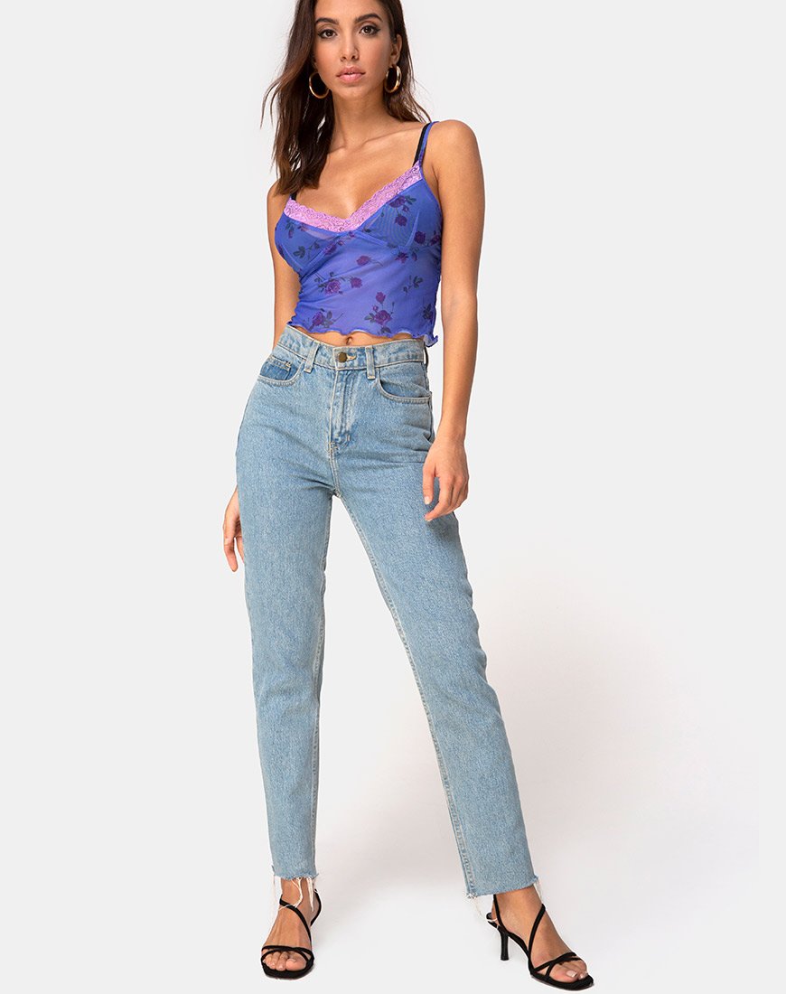 Imagen de Yenika Crop Top en Rosa Lila con Encaje Lila