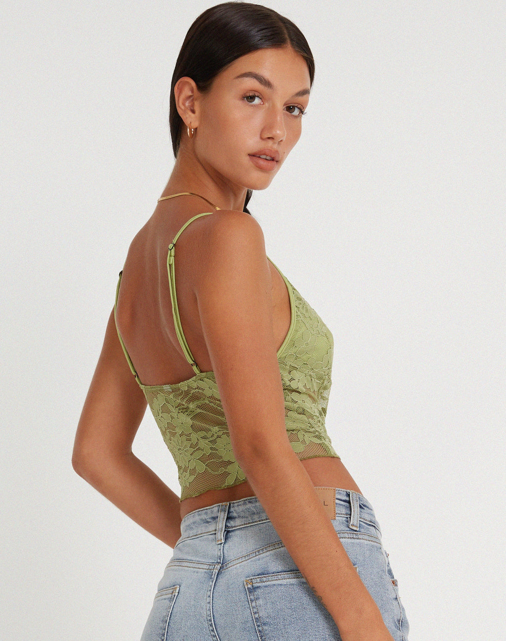 Yenko Crop Top de encaje verde