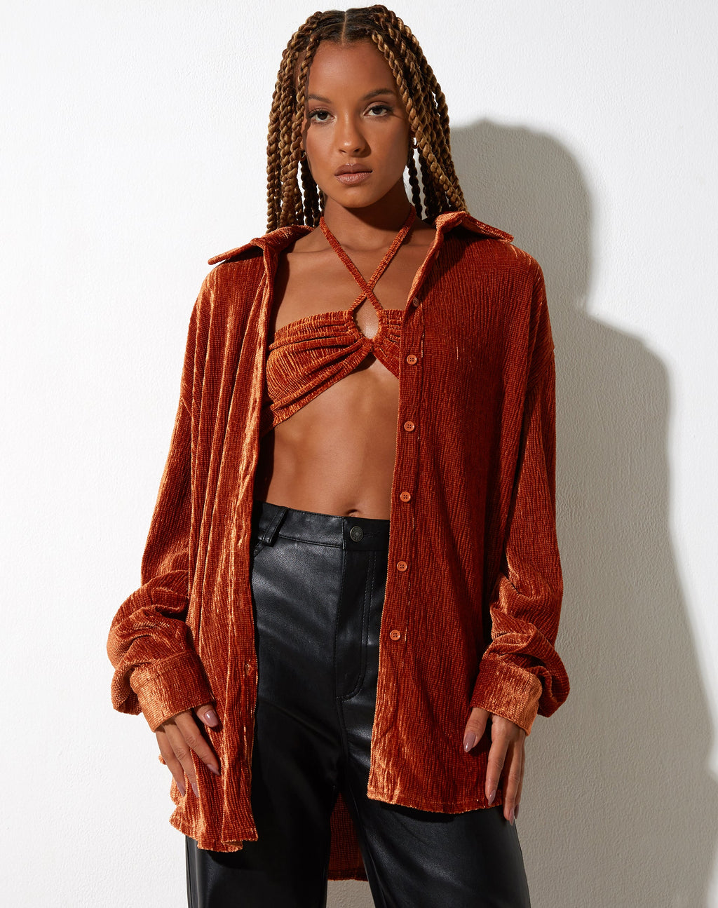 Camisa oversize Dael en terciopelo óxido