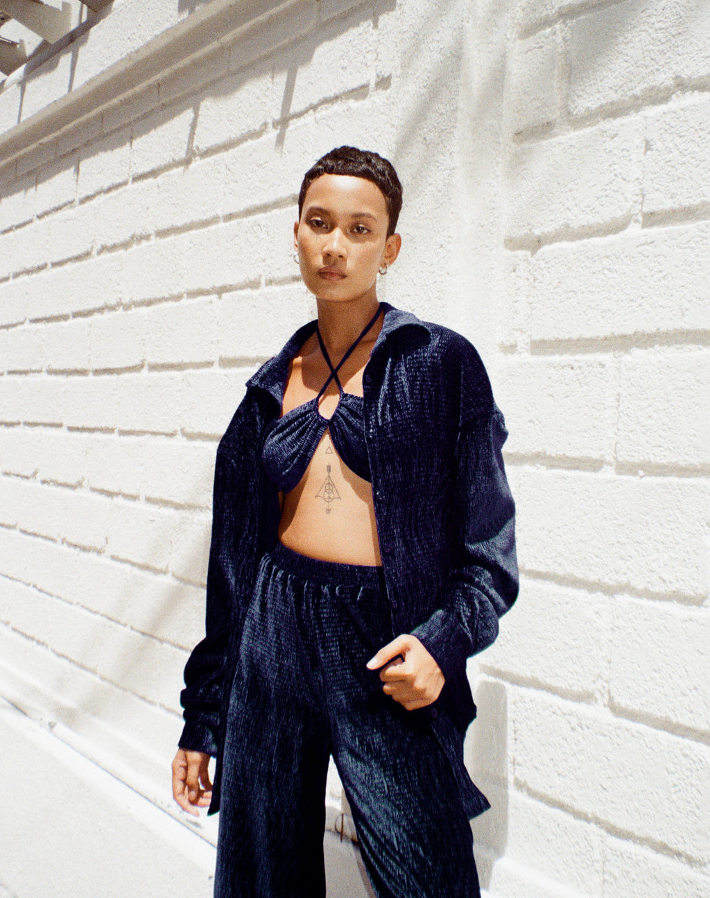 Camisa Dael Oversized en Terciopelo Azul Marino