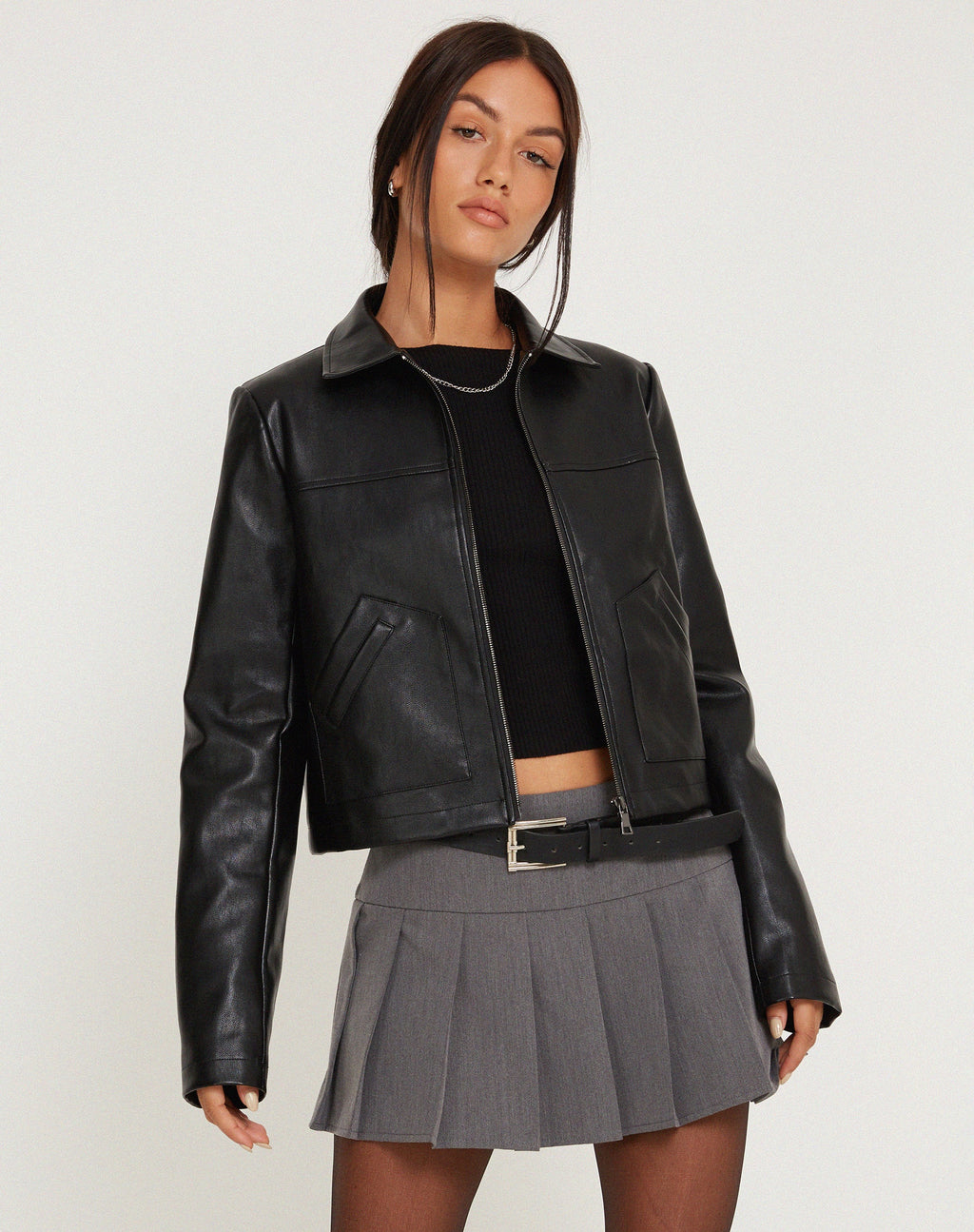 Chaqueta Yonde Zip Up en PU Negro