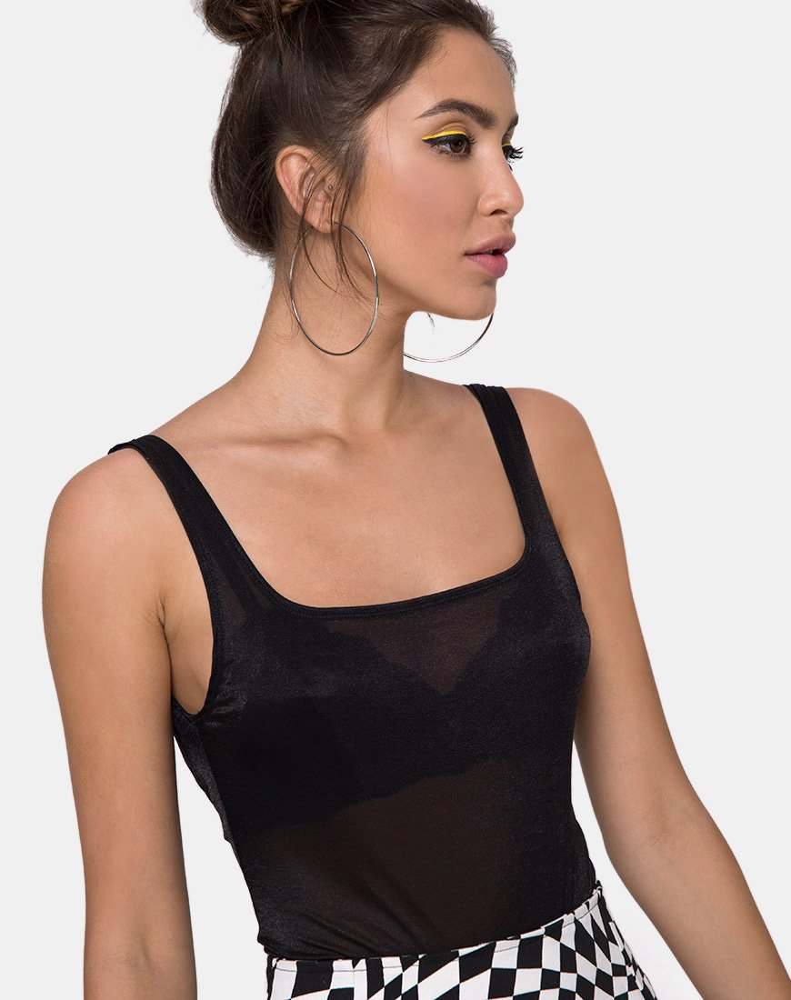 Corpiño Yora de malla transparente de nailon negro