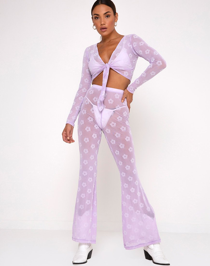 Imagen de Herlom Flare Trouser in Lilac Mesh Daisy White Flock