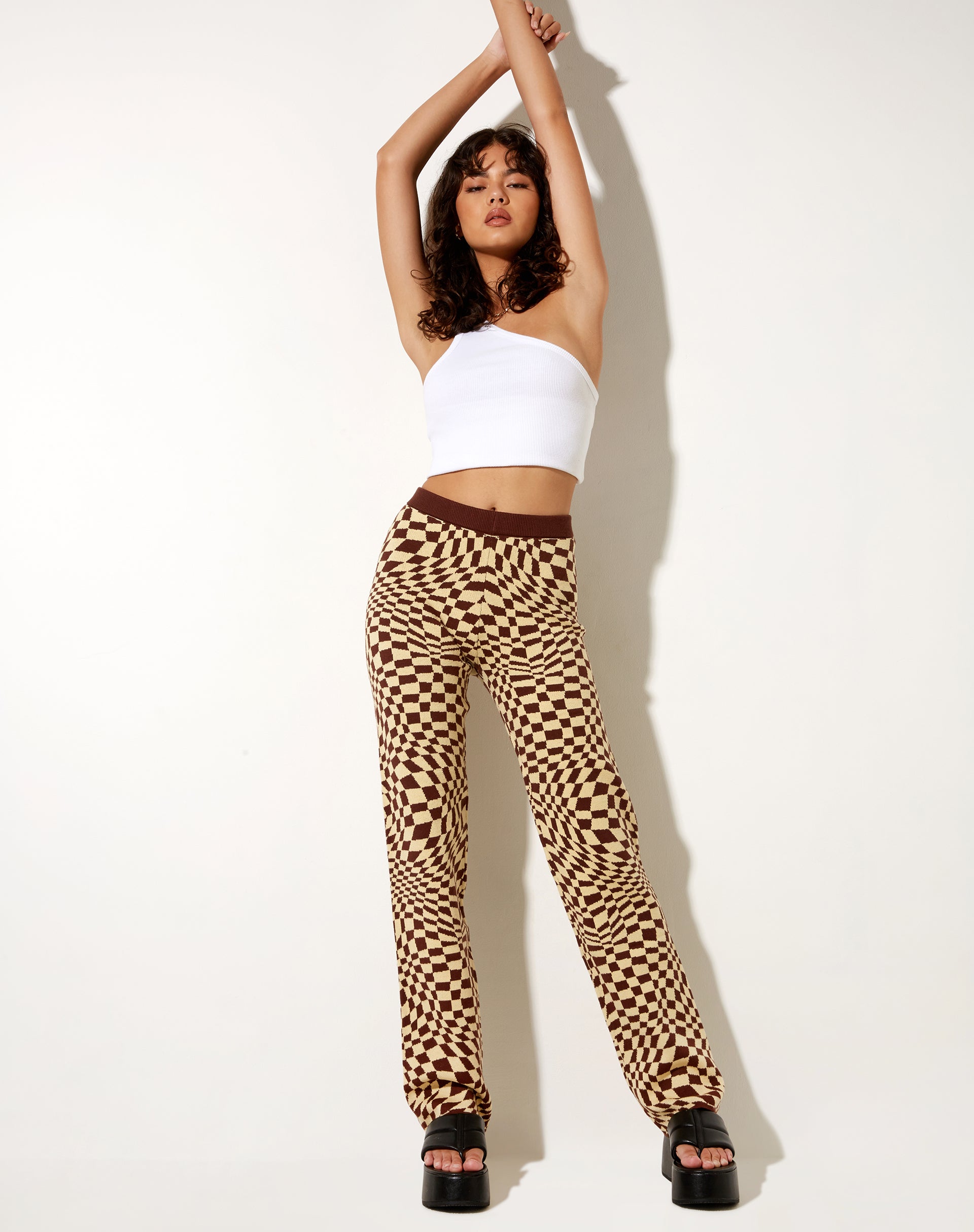 Imagen de Yuna Pantalón de Punto Cuadrado Bandera Café Cuarzo