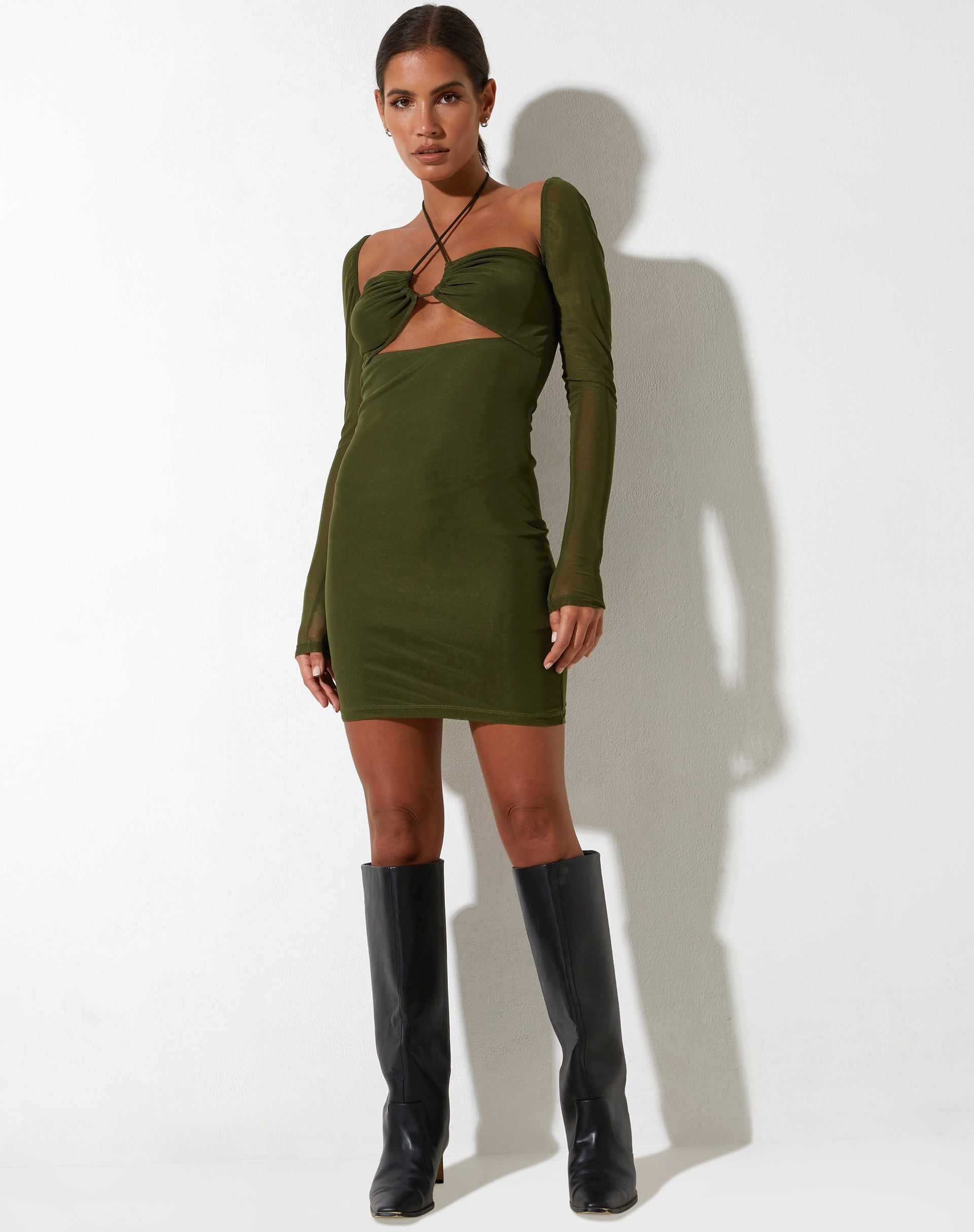 imagen de Yuvila Bodycon Dress in Mesh Khaki
