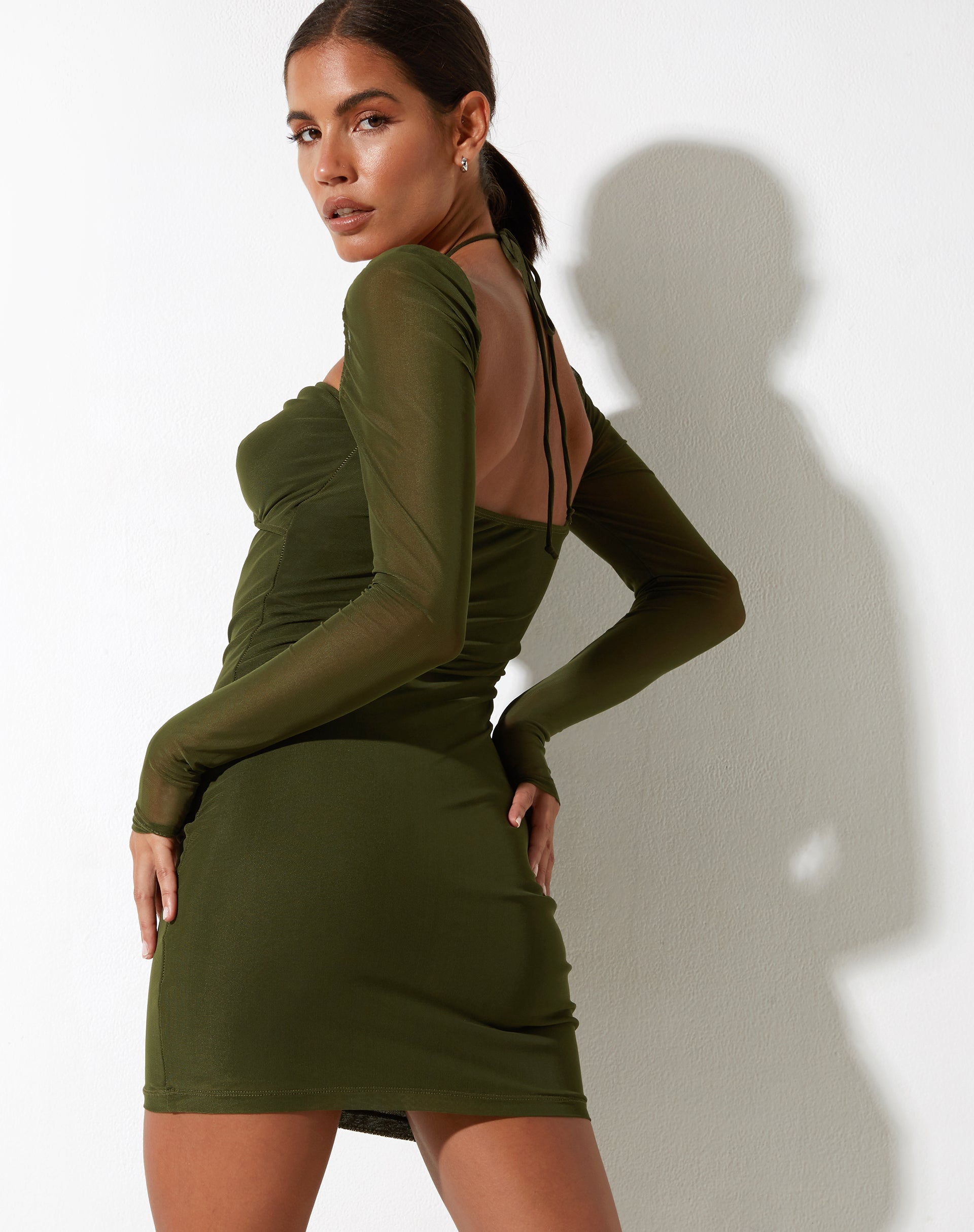 imagen de Yuvila Bodycon Dress in Mesh Khaki