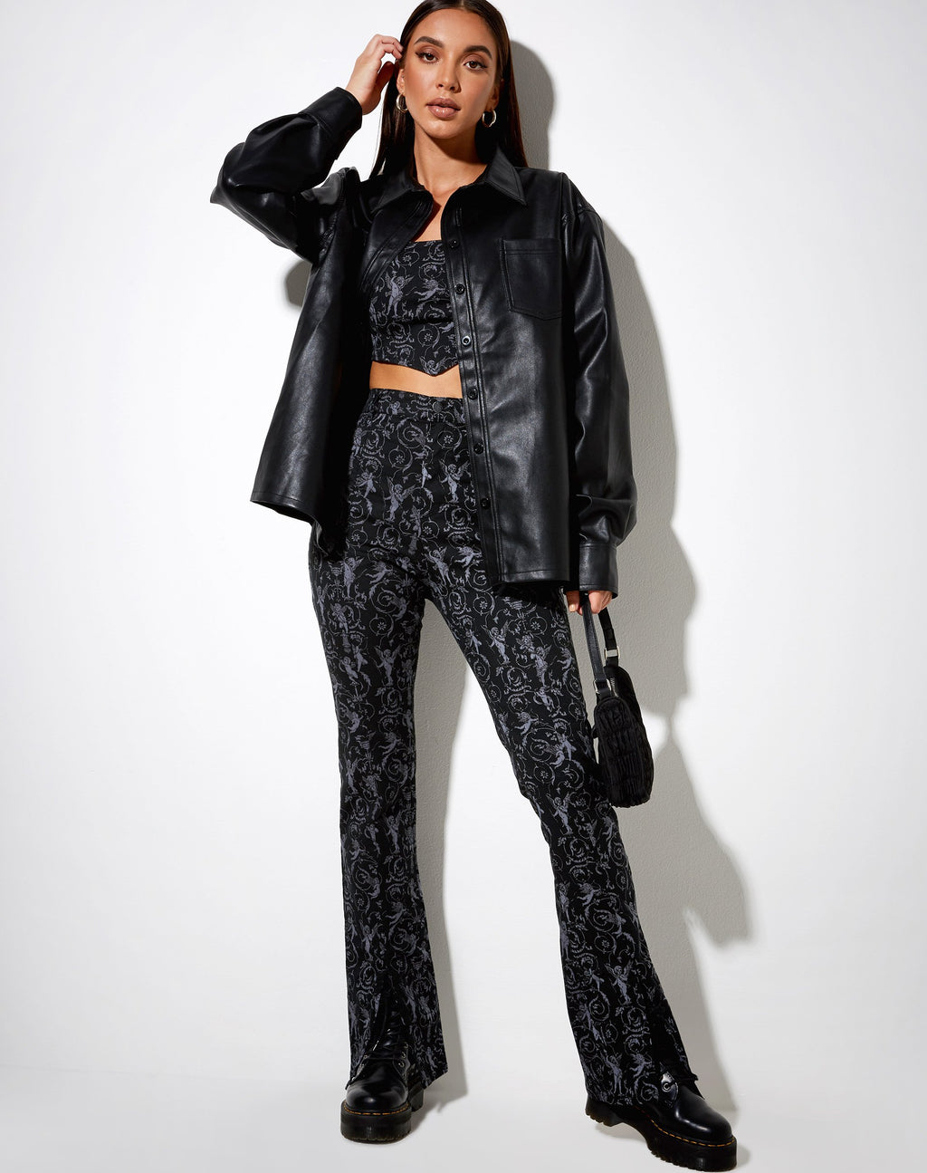 Pantalón Zabby Flare en negro y gris Baroque Cherub