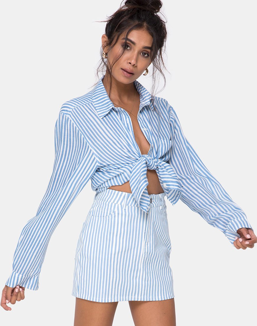 Imagen de la minifalda Broomy en raya básica azul y blanca