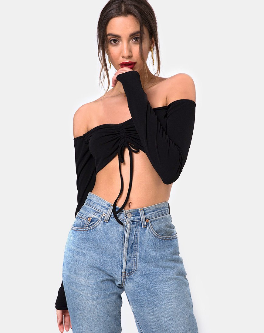 Zalea Off The Shoulder Crop en Negro