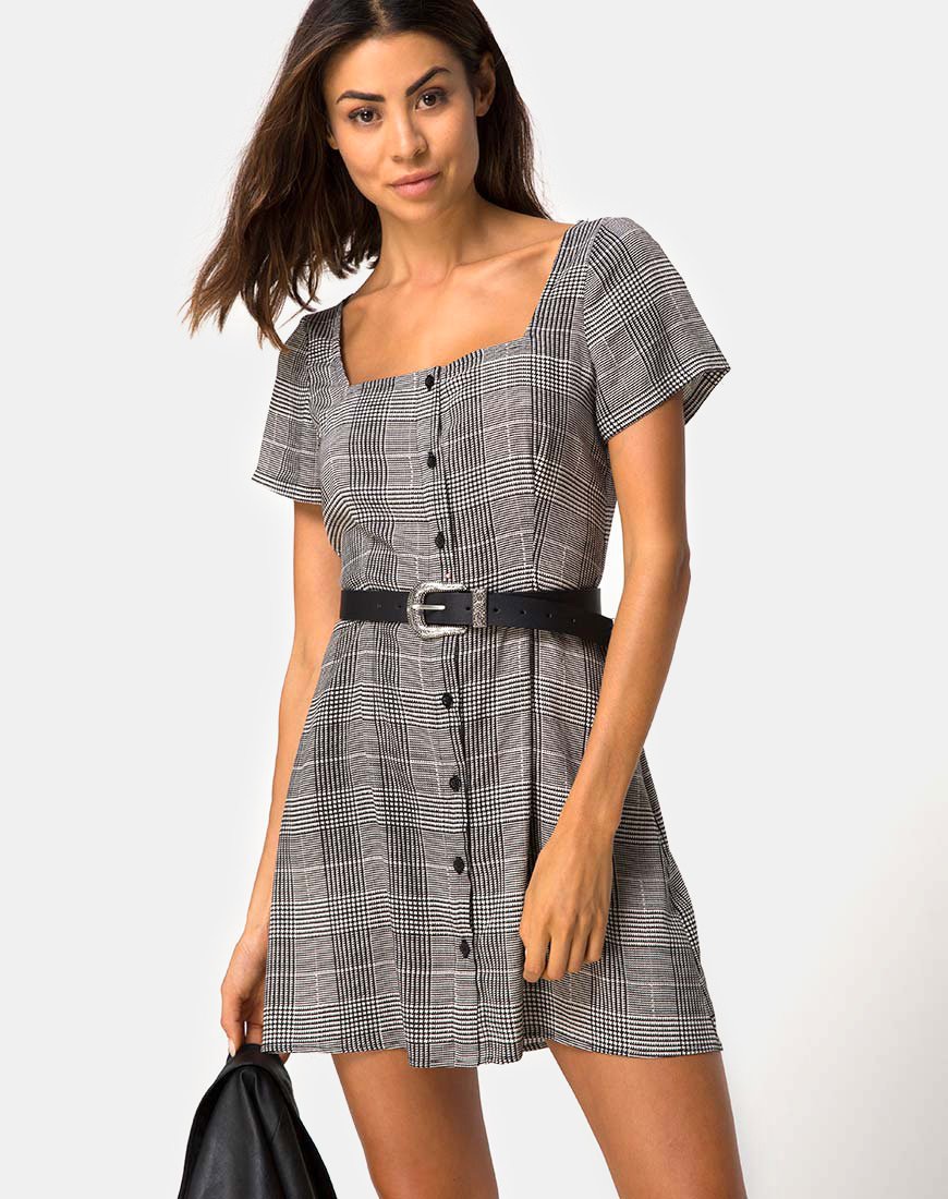Mini Vestido Zavacca en Charles Check Gris