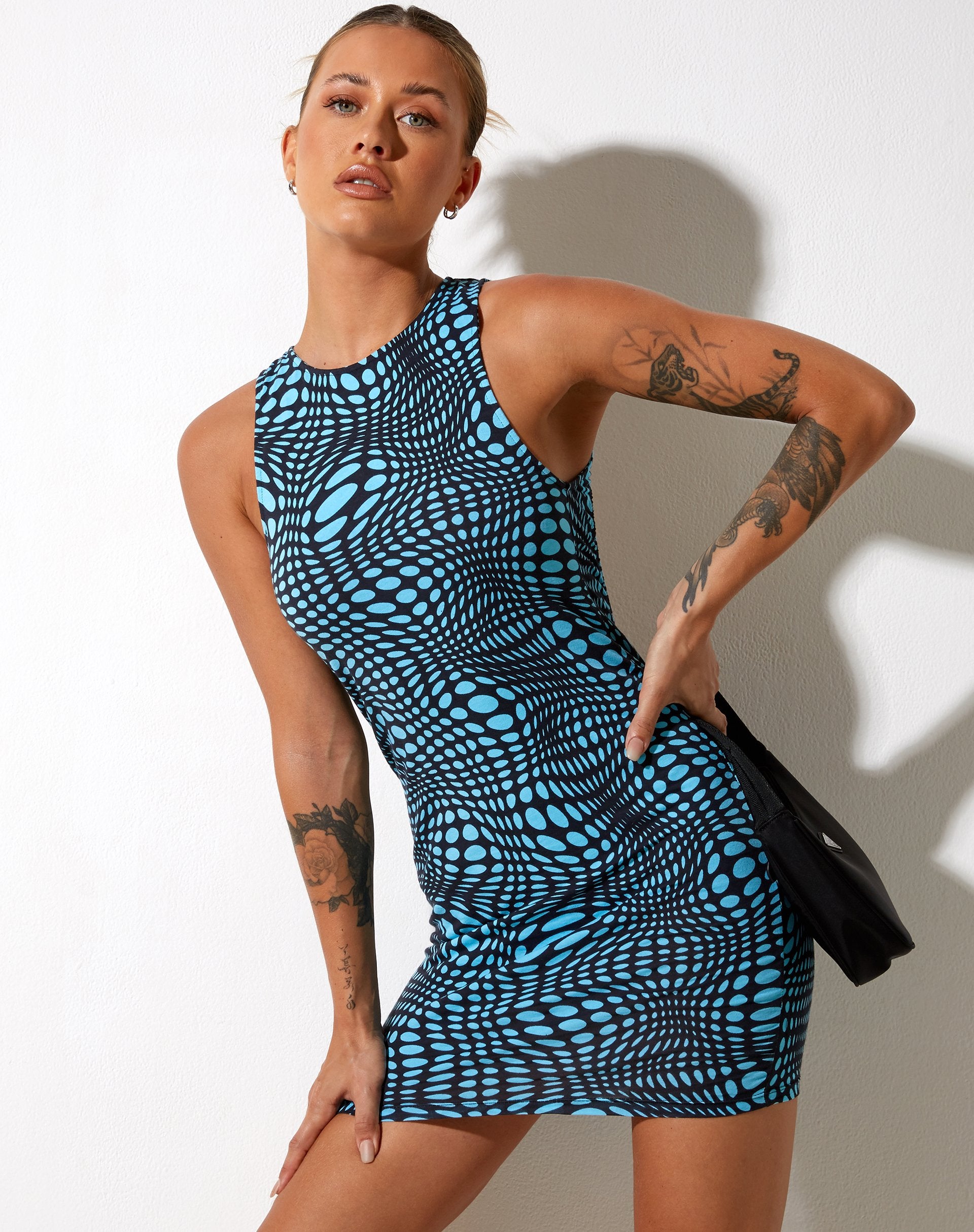 Imagen de Zenalo Bodycon Dress in Optic Polka Blue