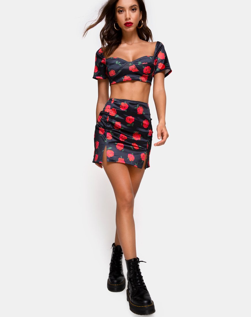 Imagen de Zida Minifalda de raso elástico Last Rose Negro