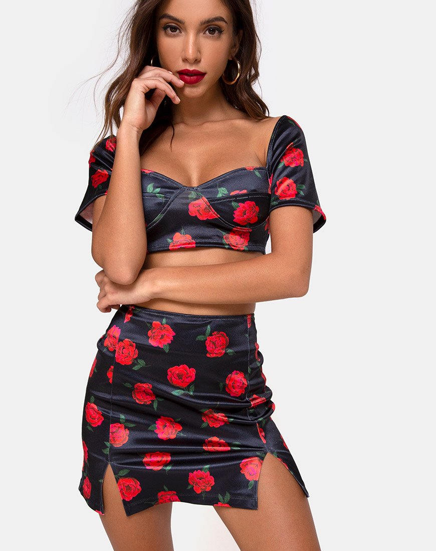 Zida Minifalda de satén elástico Last Rose Negro