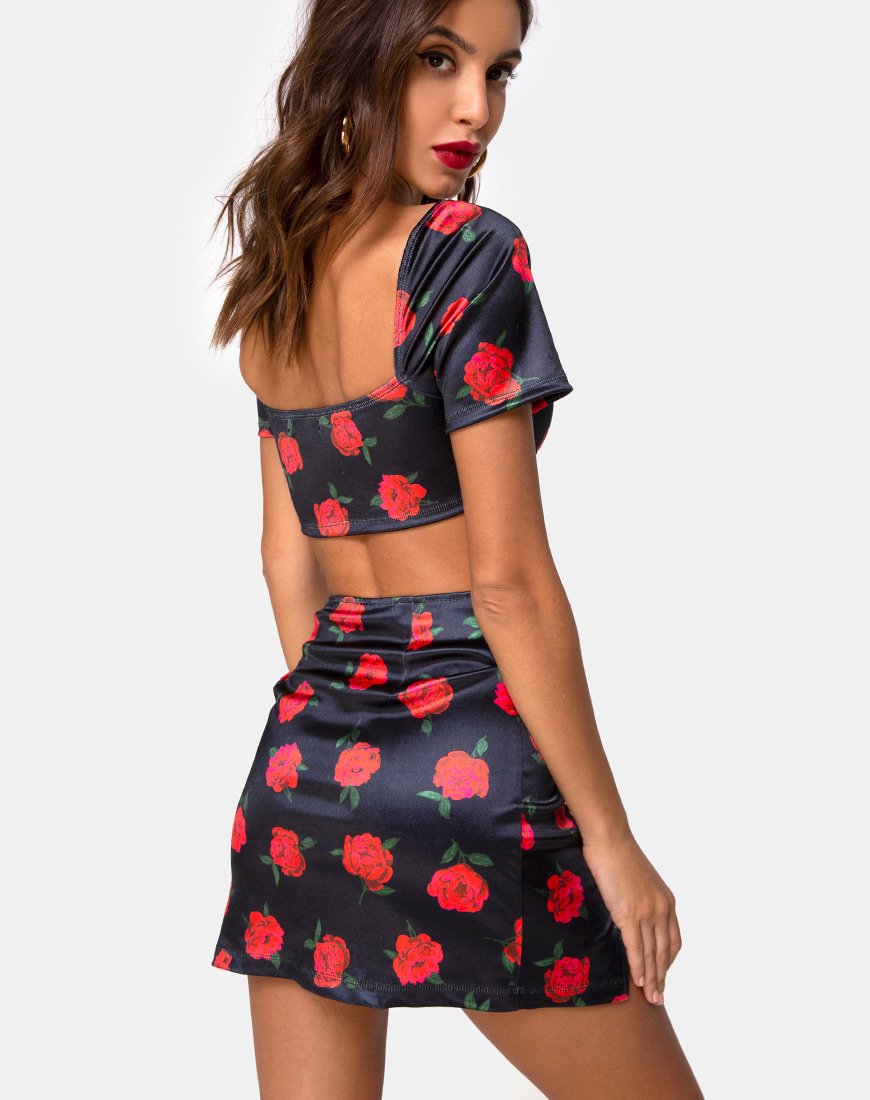 Zida Minifalda de satén elástico Last Rose Negro