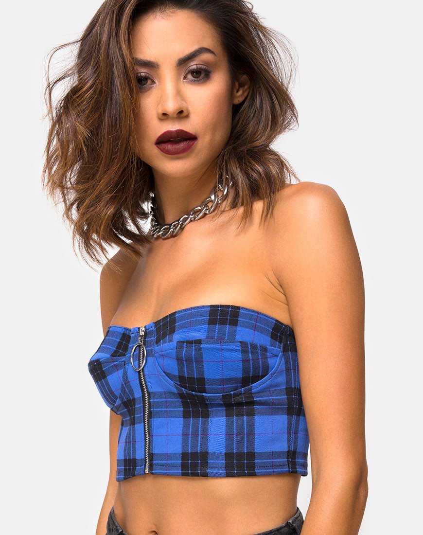 Imagen de Zipshi Cropped Top en tartán azul