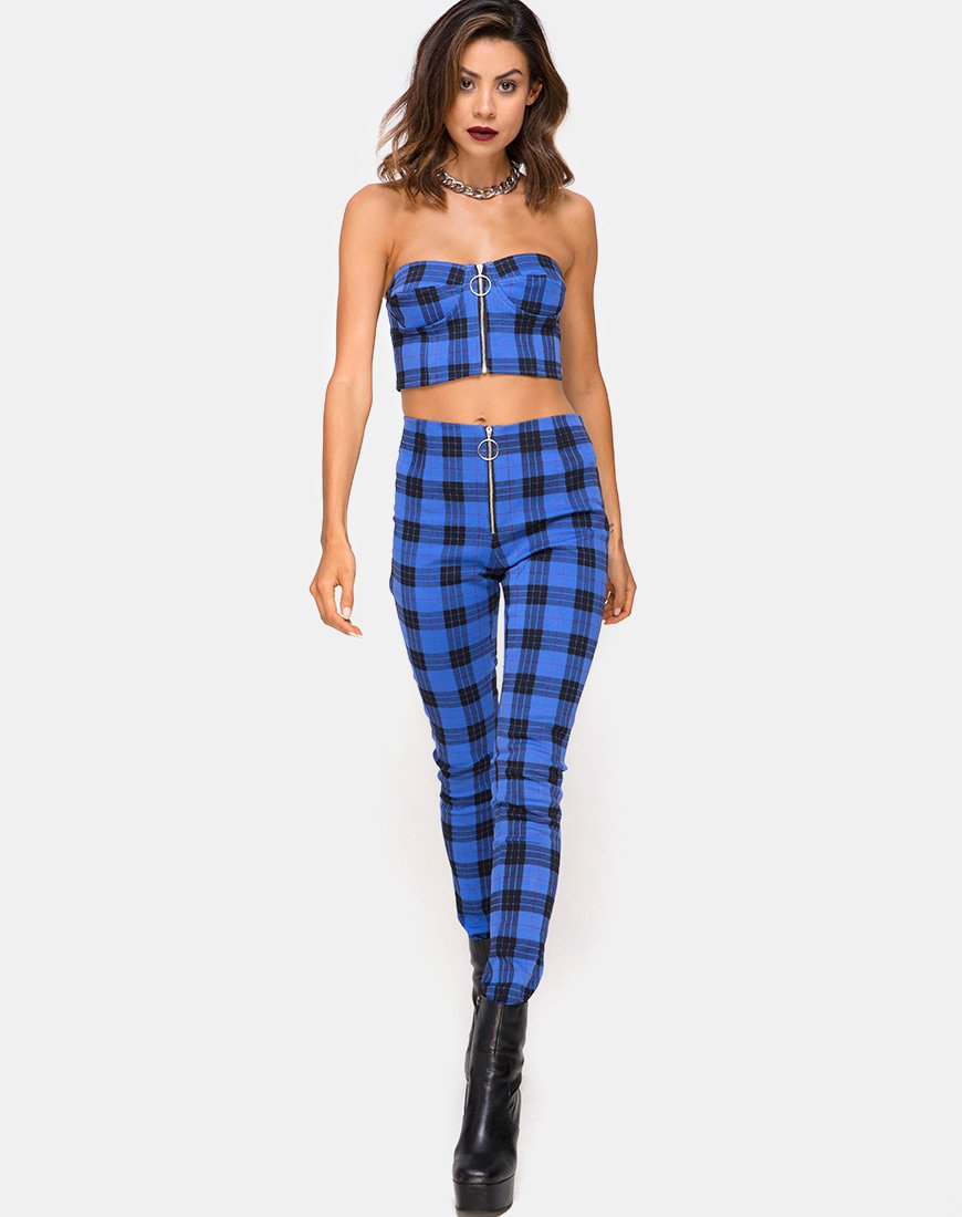 Pantalón cónico Jolim en tartán azul