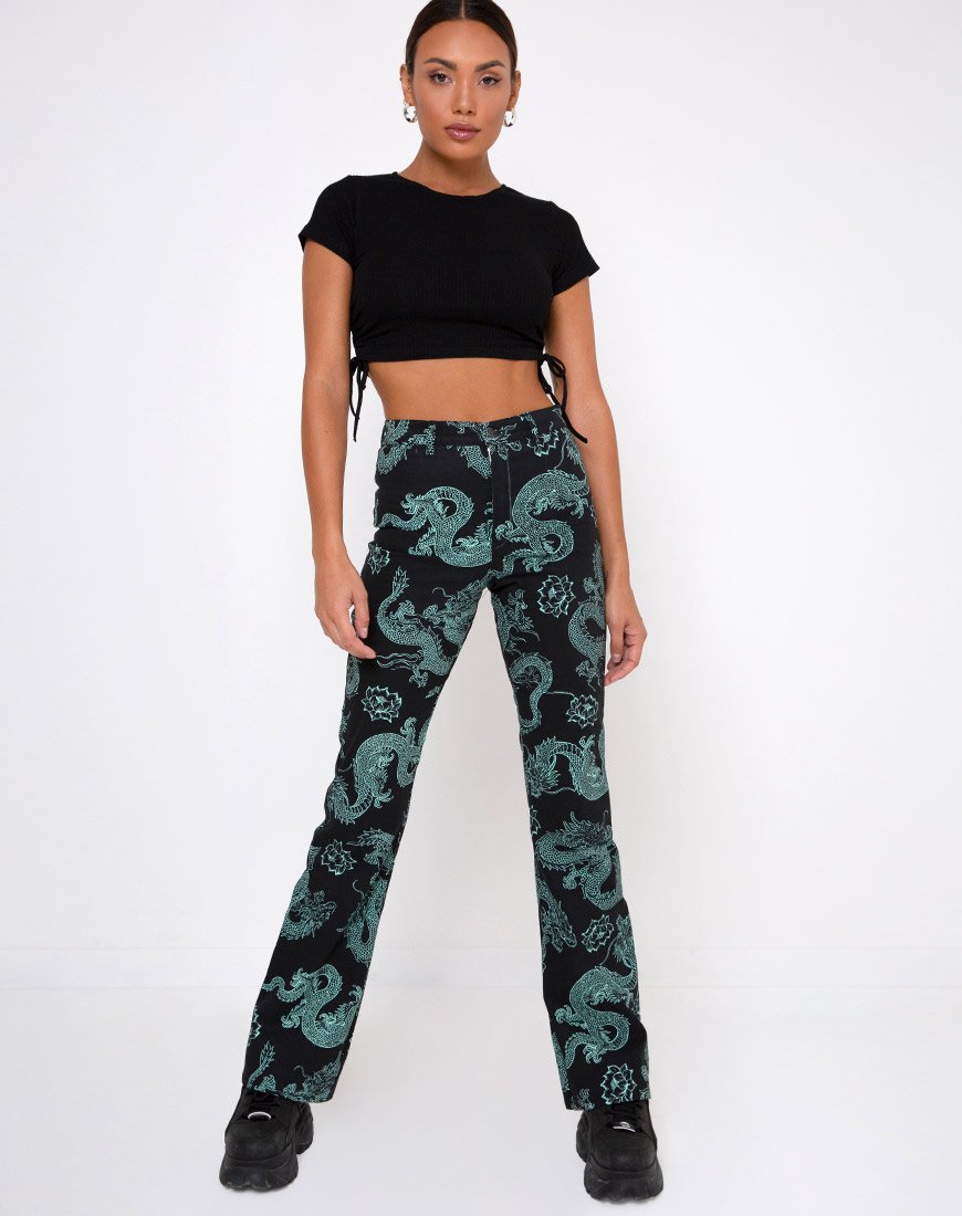 Imagen de Zoven Pantalones en Flor de Dragón Negro y Menta