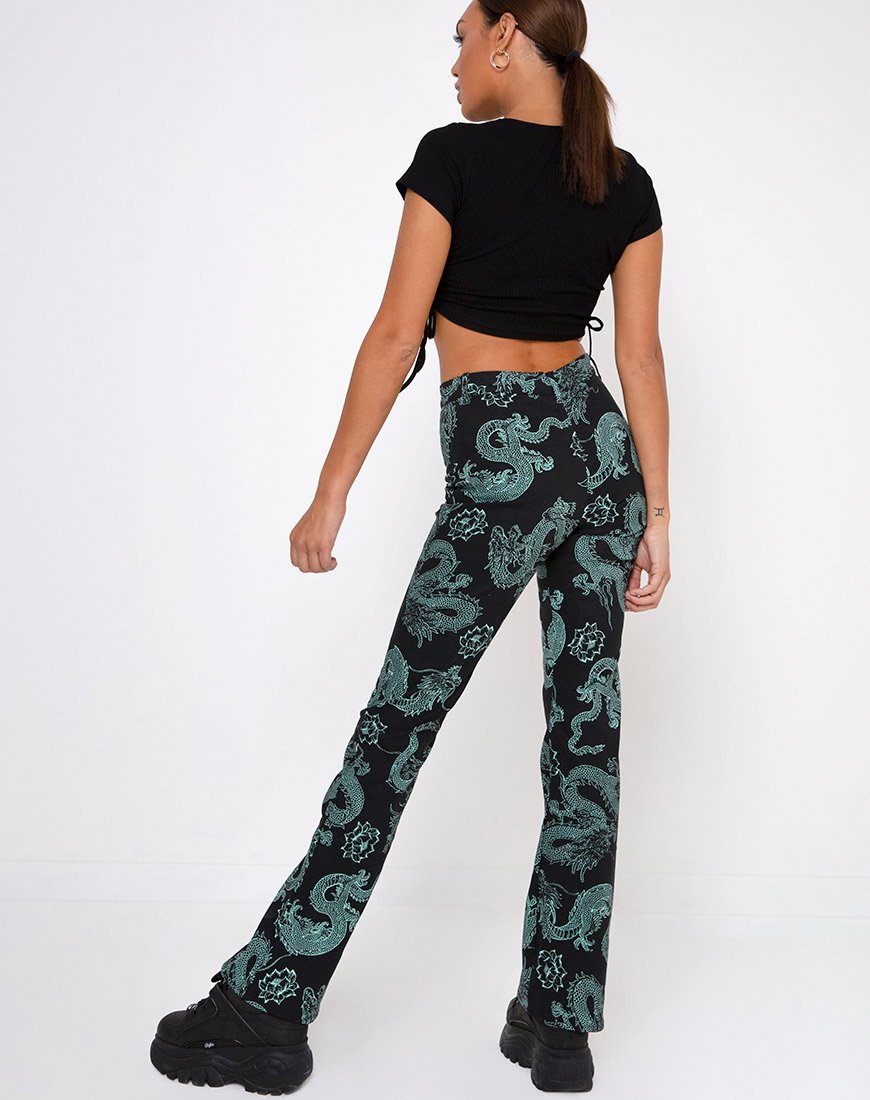 Imagen de Zoven Pantalones en Flor de Dragón Negro y Menta