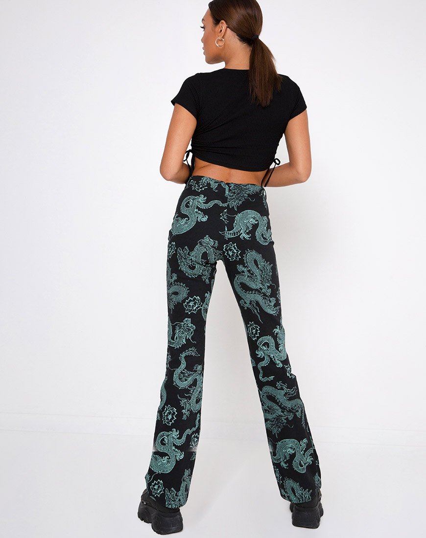 Imagen de Zoven Pantalones en Flor de Dragón Negro y Menta