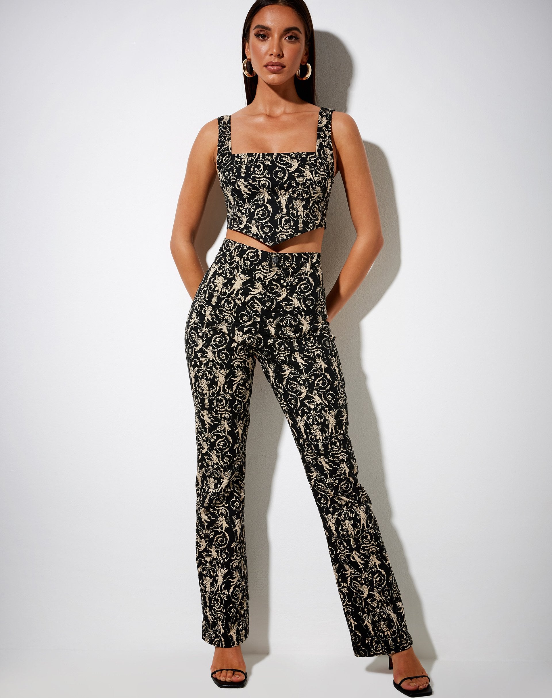 Imagen de Zoven Flare Trouser in Baroque Cherub Black and Gold