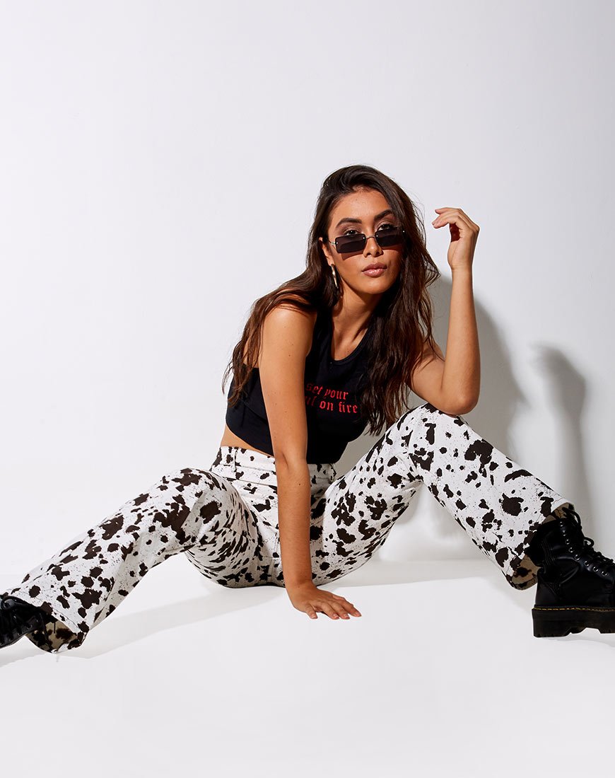 Imagen de Zoven Flare Trouser in Mini Cow Black and White