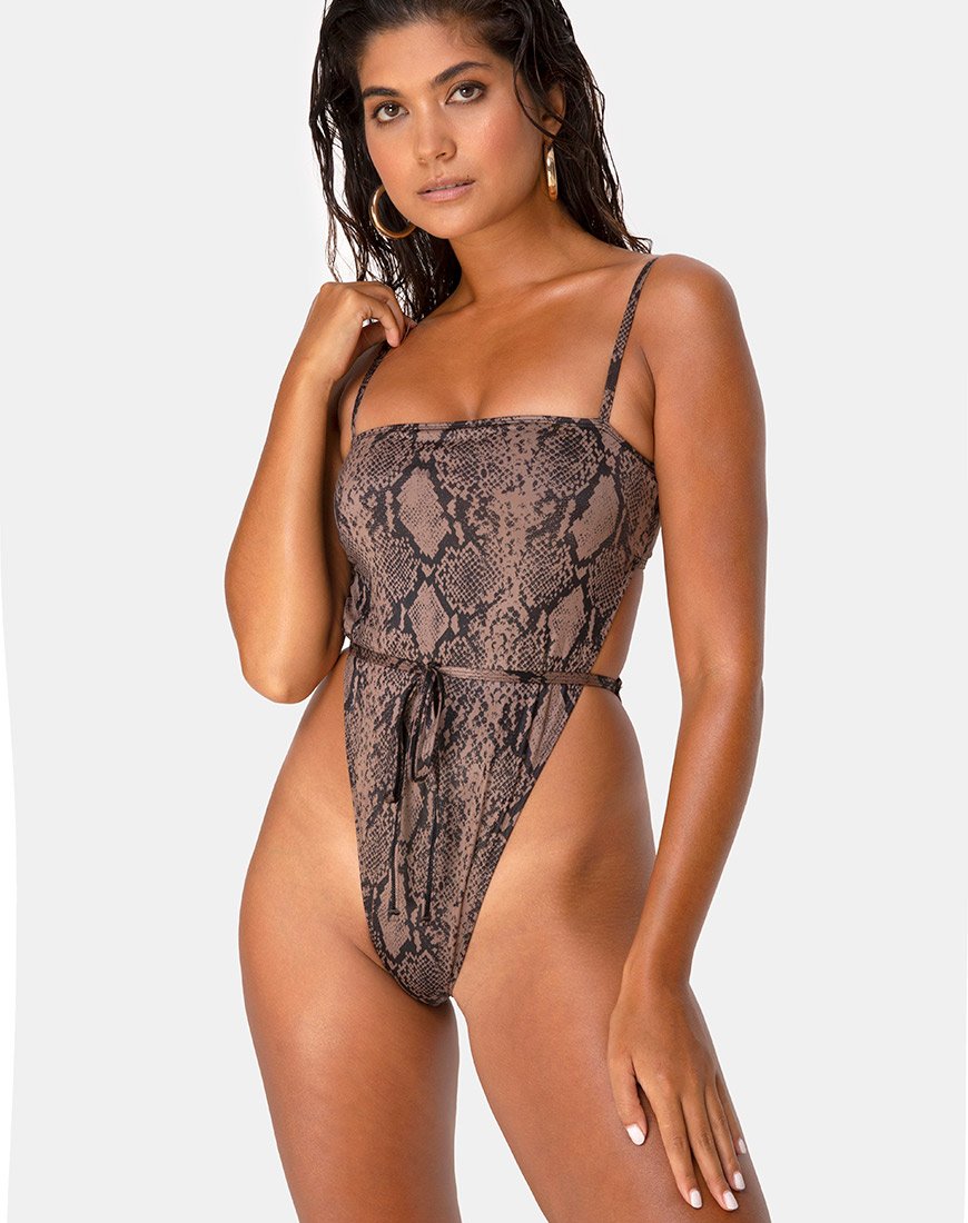 Traje de baño Hiwa en Snake Taupe