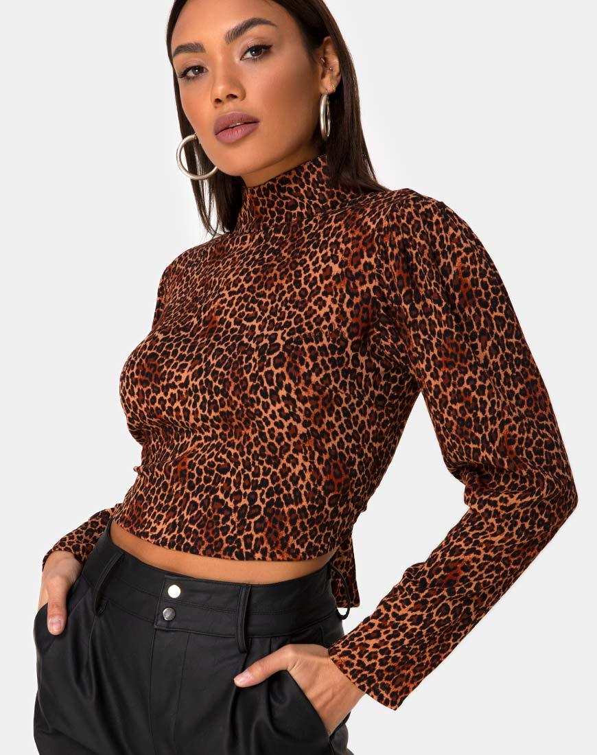 Jasty Crop Top en Crinkle Ditsy Leopard Naranja