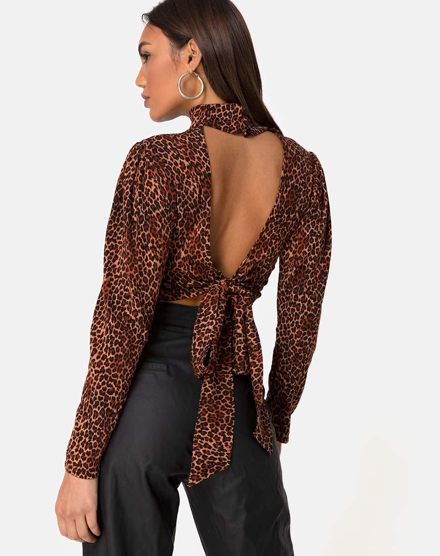 Jasty Crop Top en Crinkle Ditsy Leopard Naranja