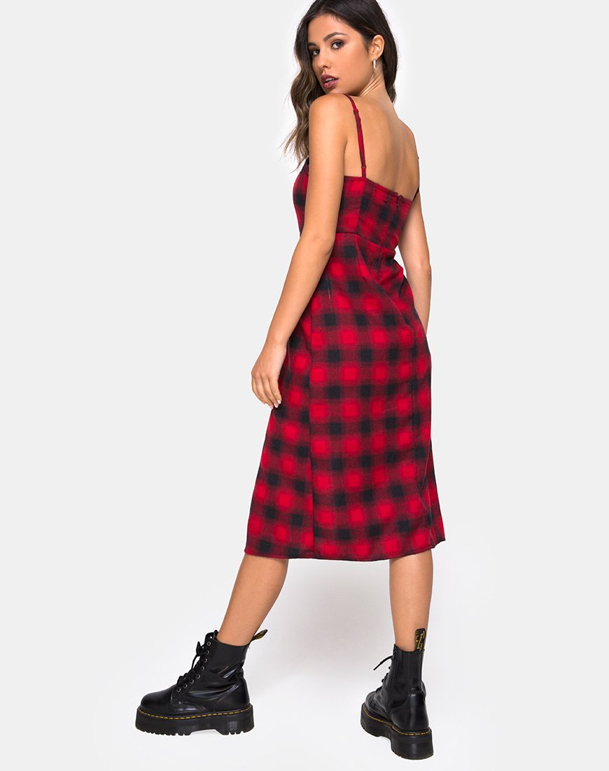 Imagen del vestido Kaoya de cuadros rojos y negros