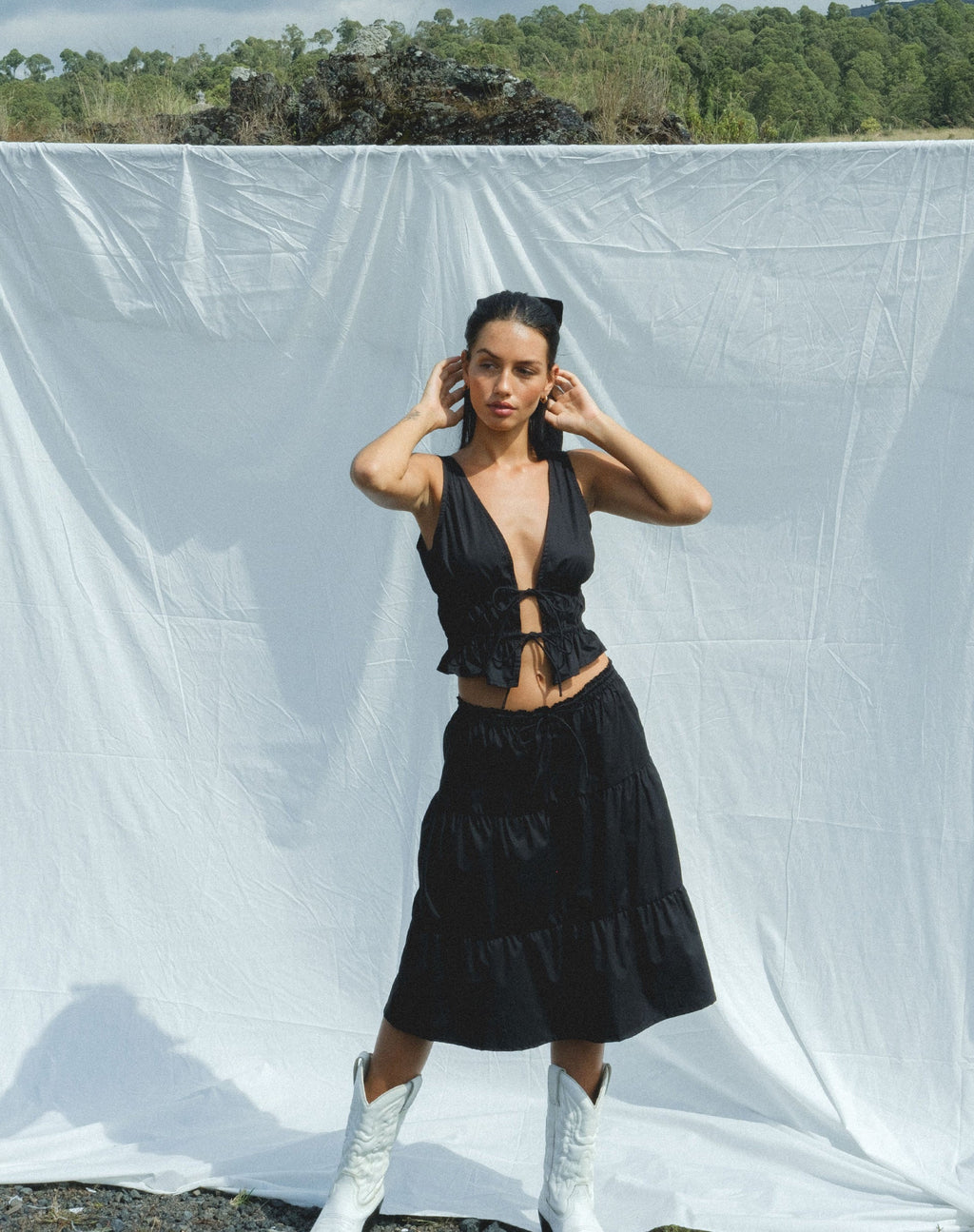 Falda Reef Midi de popelina negra