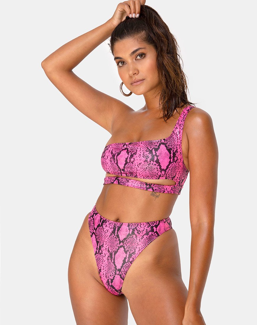 Top de bikini Ledra en rosa serpiente