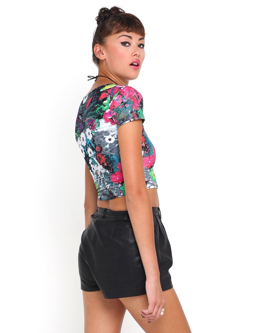 Motel Tabby Crop en rosa estampado floral del sur destacado