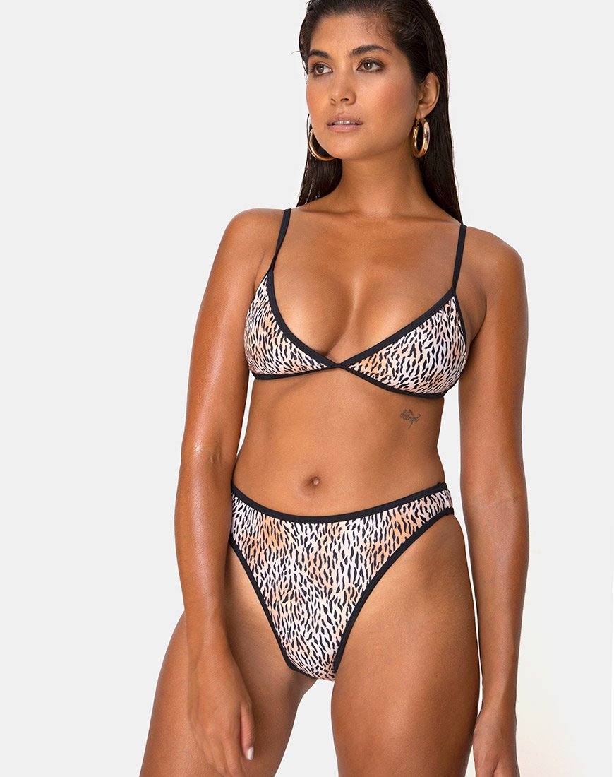 Imagen del sujetador de bikini Varna en mini tigre con ribetes negros