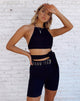 Imagen de Vhan Crop Top en satén Ditsy Rose Negro